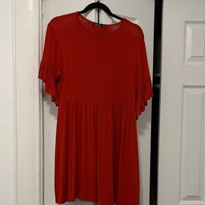 Boohoo Burnt Orange Flutter Sleeve Babydoll Dress